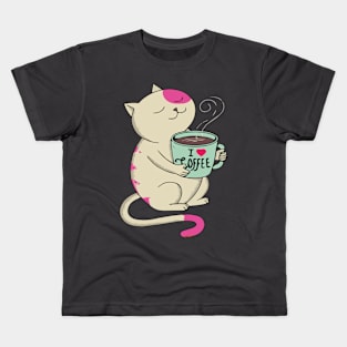 cat love coffee Kids T-Shirt